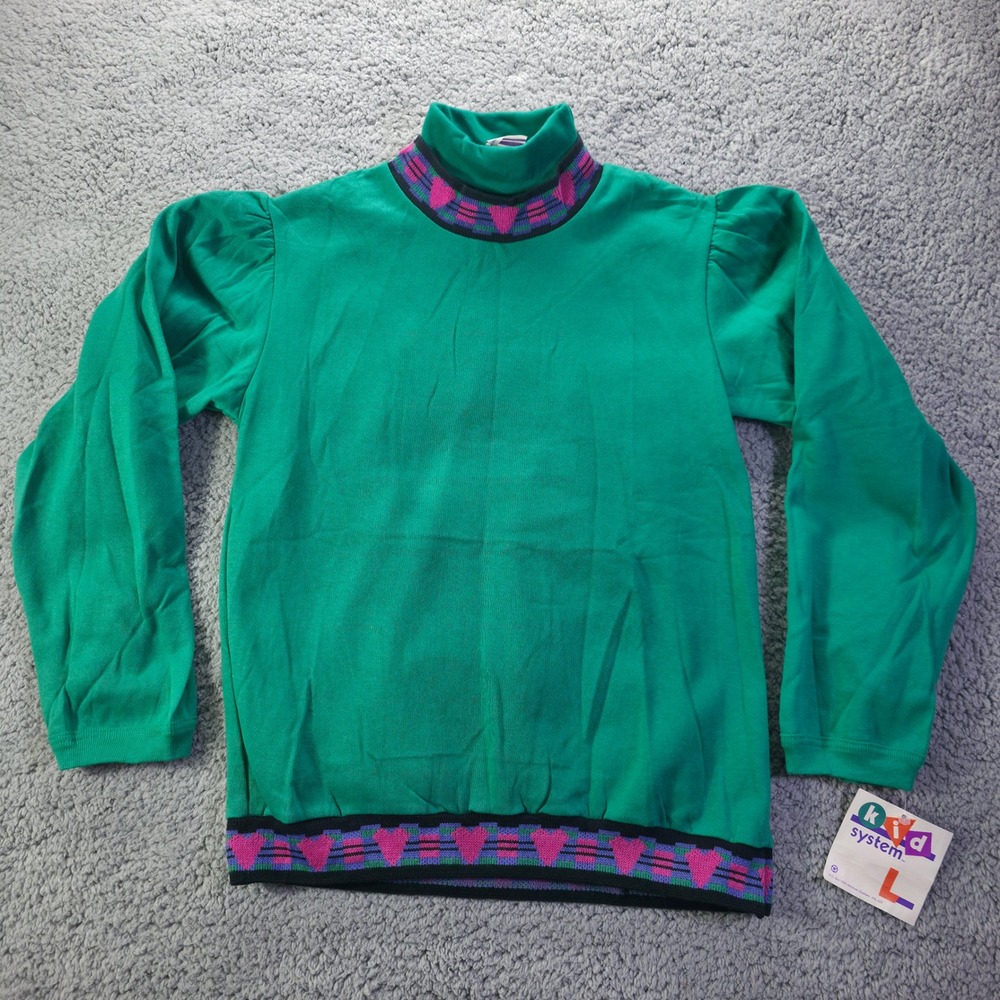 Vintage Kid System Green Turtleneck Sweatshirt Set Kids Large 90s NWT